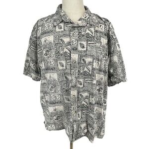 BIG DOGS Mens 3X Tropical Hawaiian Aloha Shirt Black White Palm Trees Dogs